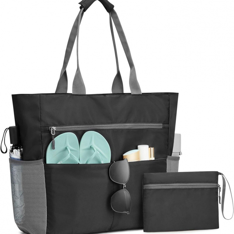 Borsa da Mare Grande Impermeabile con Cerniera – Capiente Borsa da Spiaggia Pieghevole per Escursioni Estive con 13 Tasche