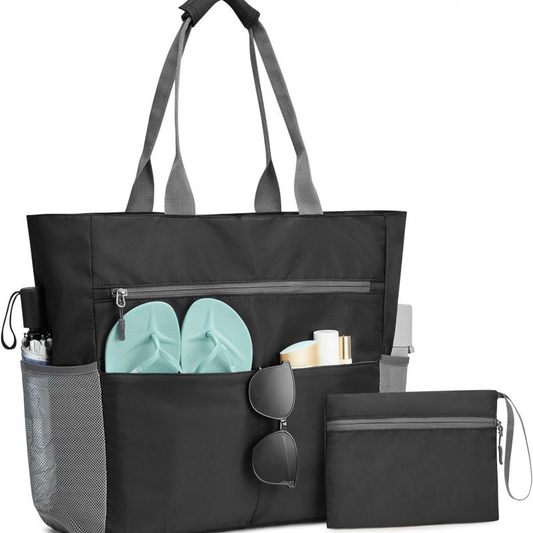 Borsa da Mare Grande Impermeabile con Cerniera – Capiente Borsa da Spiaggia Pieghevole per Escursioni Estive con 13 Tasche