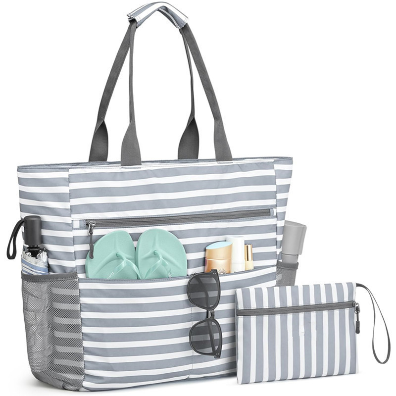 Borsa da Mare Grande Impermeabile con Cerniera – Capiente Borsa da Spiaggia Pieghevole per Escursioni Estive con 13 Tasche