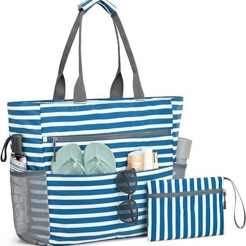 Borsa da Mare Grande Impermeabile con Cerniera – Capiente Borsa da Spiaggia Pieghevole per Escursioni Estive con 13 Tasche