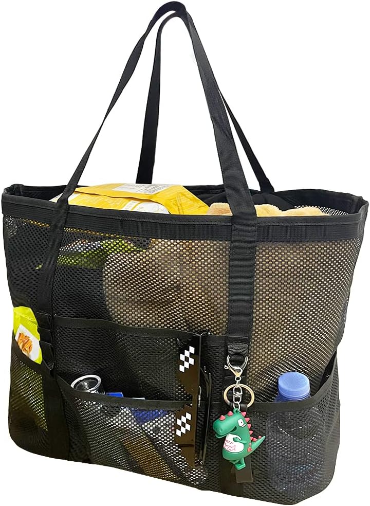 Borsa da spiaggia pieghevole in rete con 9 tasche per gite in famiglia