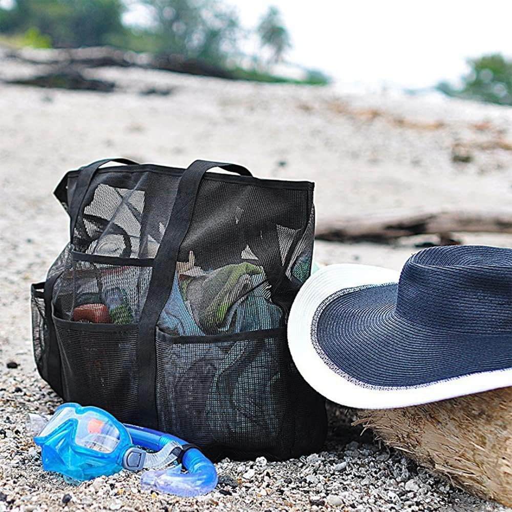 Borsa da spiaggia pieghevole in rete con 9 tasche per gite in famiglia