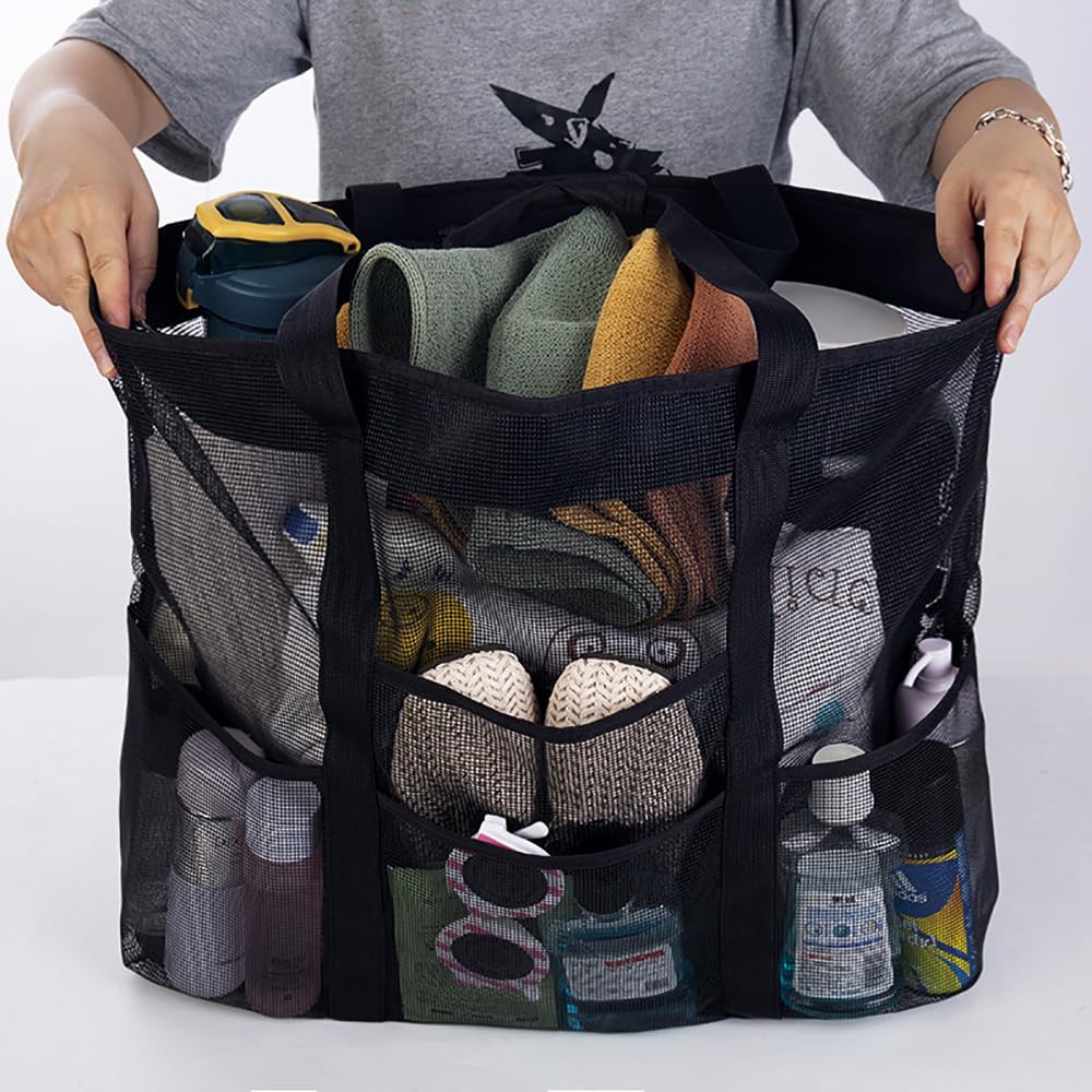 Borsa da spiaggia pieghevole in rete con 9 tasche per gite in famiglia
