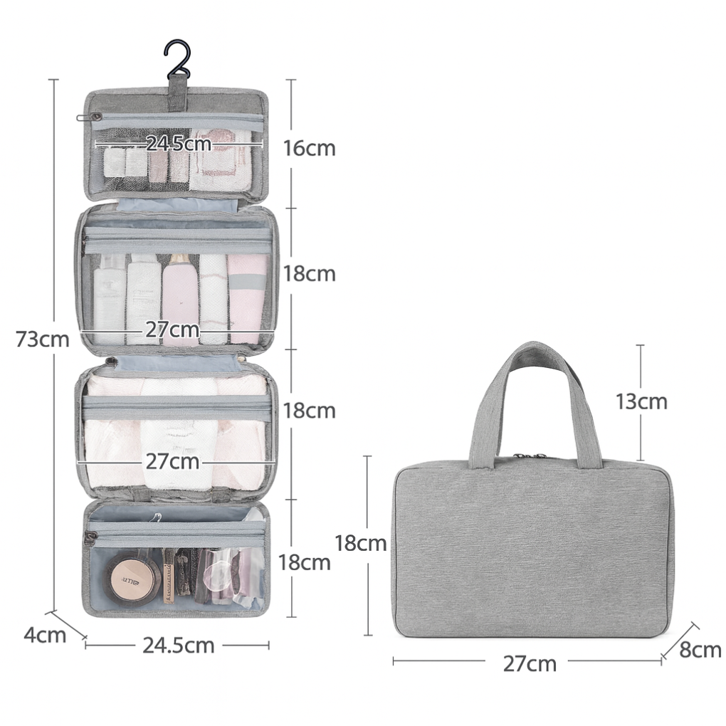 Borsa da toilette da appendere con scomparti multipli