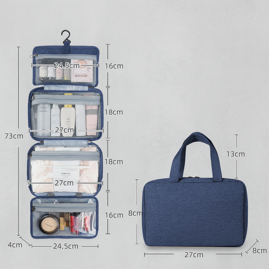 Borsa da toilette da appendere con scomparti multipli