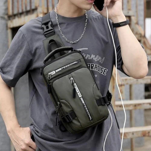 Borsa Monospalla da Uomo, Impermeabile e di Sicurezza con Porta di Ricarica USB
