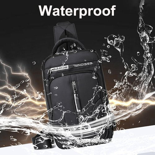 Borsa Monospalla da Uomo, Impermeabile e di Sicurezza con Porta di Ricarica USB