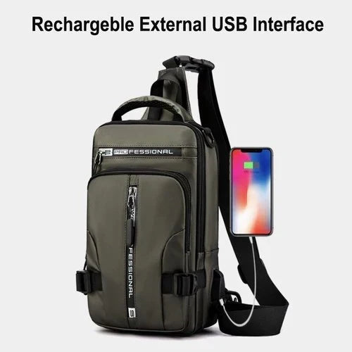 Borsa Monospalla da Uomo, Impermeabile e di Sicurezza con Porta di Ricarica USB