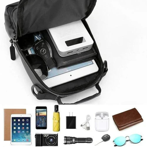 Borsa Monospalla da Uomo, Impermeabile e di Sicurezza con Porta di Ricarica USB