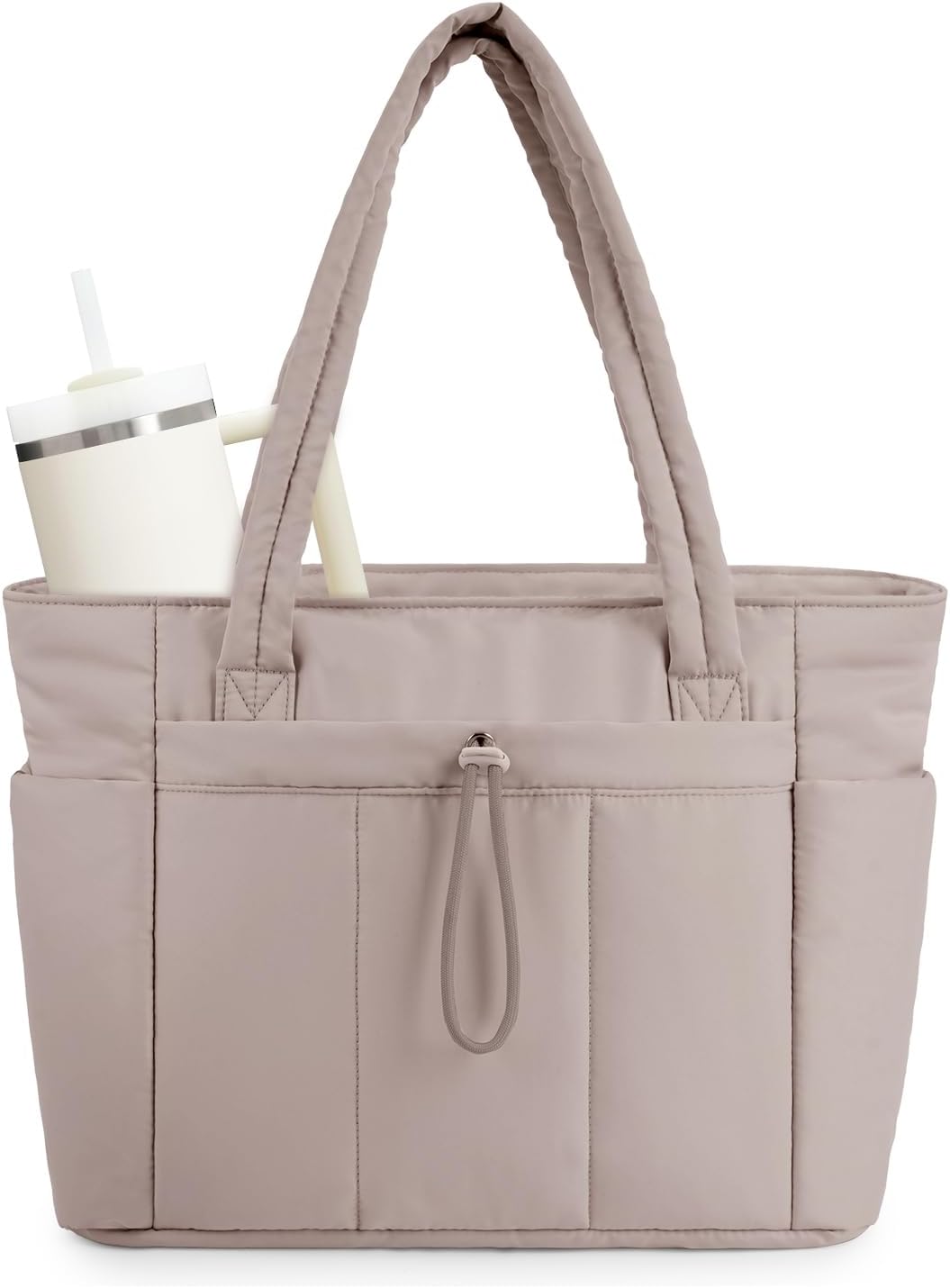 Borsa Tote Imbottita Trapuntata con Scomparto Laptop e Porta Bicchiere