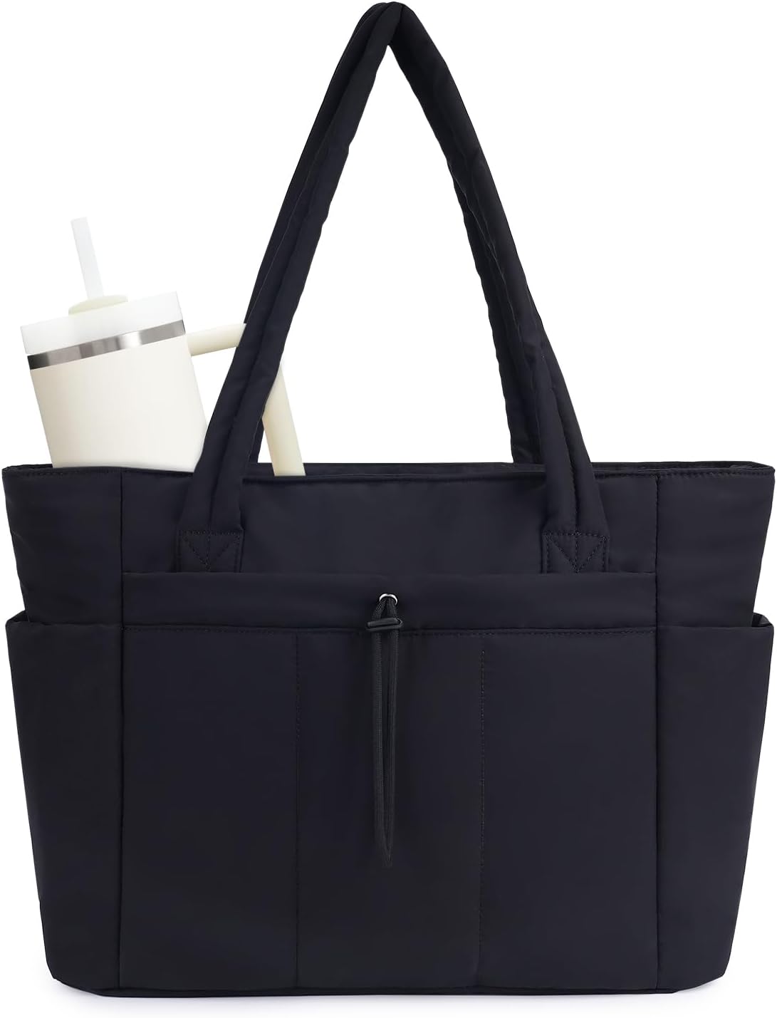 Borsa Tote Imbottita Trapuntata con Scomparto Laptop e Porta Bicchiere