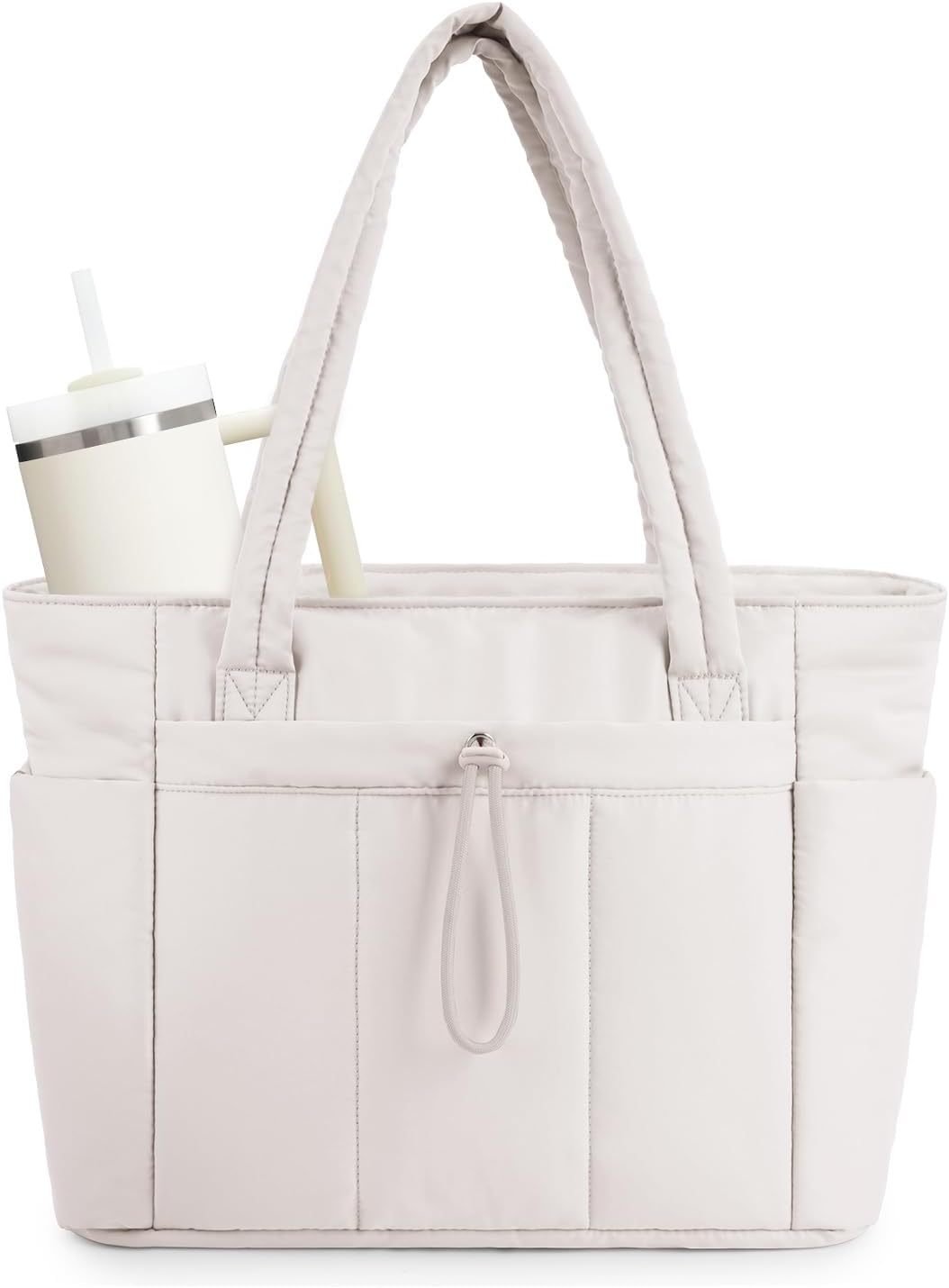 Borsa Tote Imbottita Trapuntata con Scomparto Laptop e Porta Bicchiere