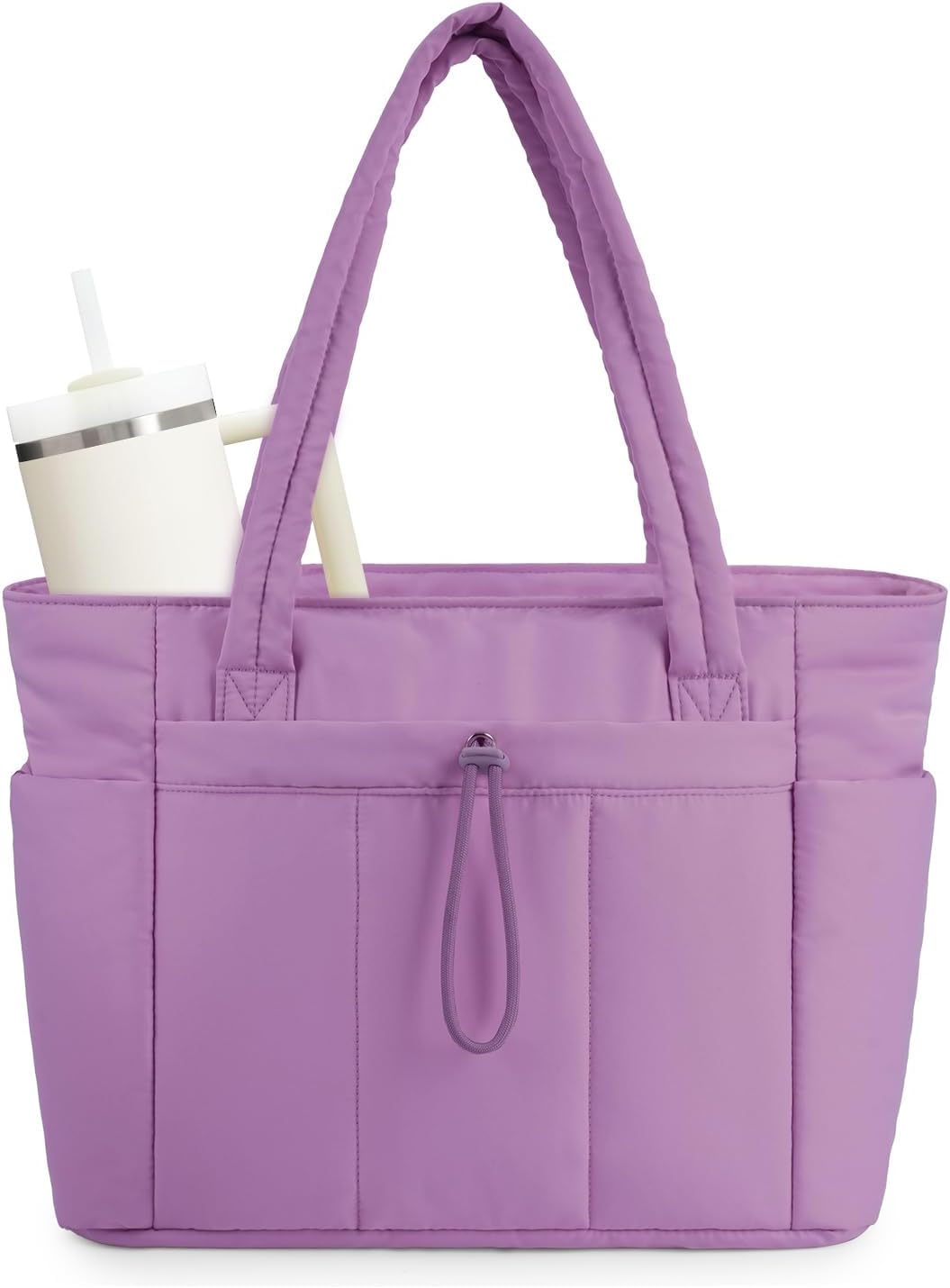 Borsa Tote Imbottita Trapuntata con Scomparto Laptop e Porta Bicchiere