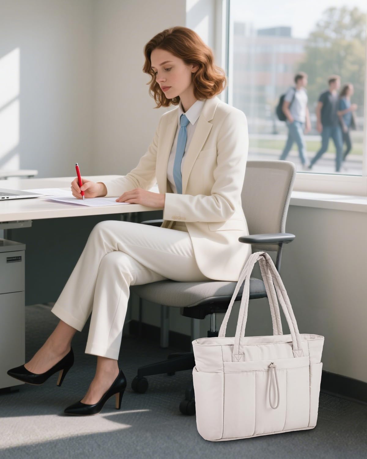 Borsa Tote Imbottita Trapuntata con Scomparto Laptop e Porta Bicchiere