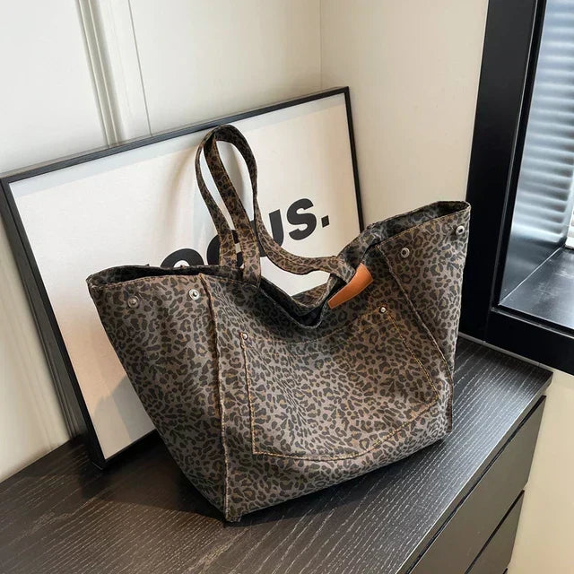 Borsa Tote Oversize da Donna – Capiente Borsa da Giorno con Fantasia Lavanda/Ghepardo