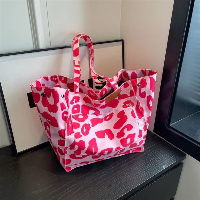 Borsa Tote Oversize da Donna – Capiente Borsa da Giorno con Fantasia Lavanda/Ghepardo