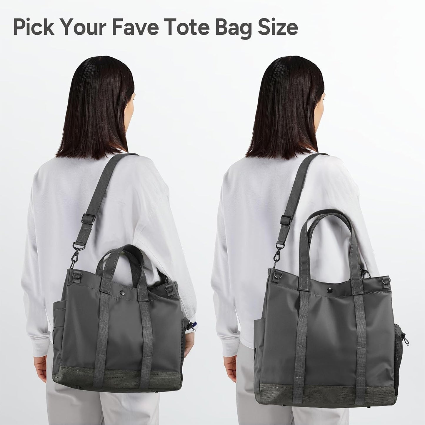 Borsa tote porta computer unisex con scomparti multipli e tracolla regolabile