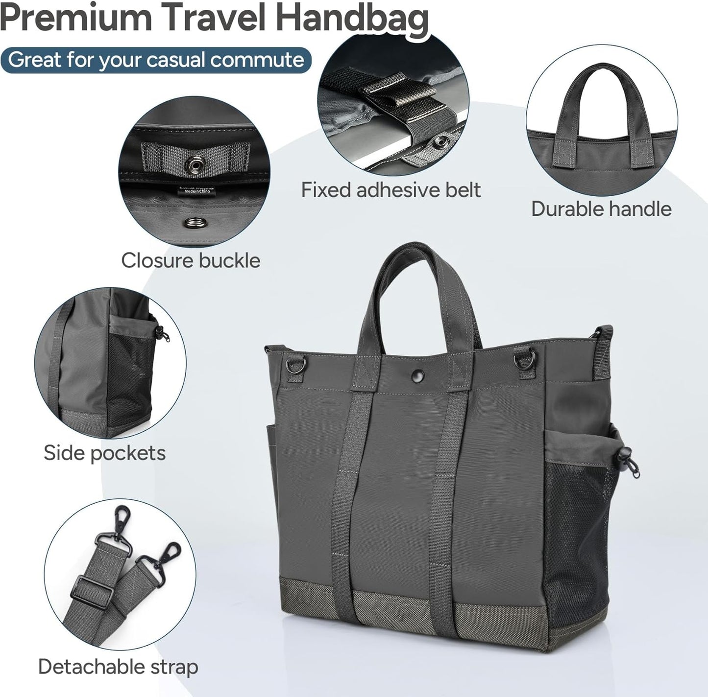 Borsa tote porta computer unisex con scomparti multipli e tracolla regolabile