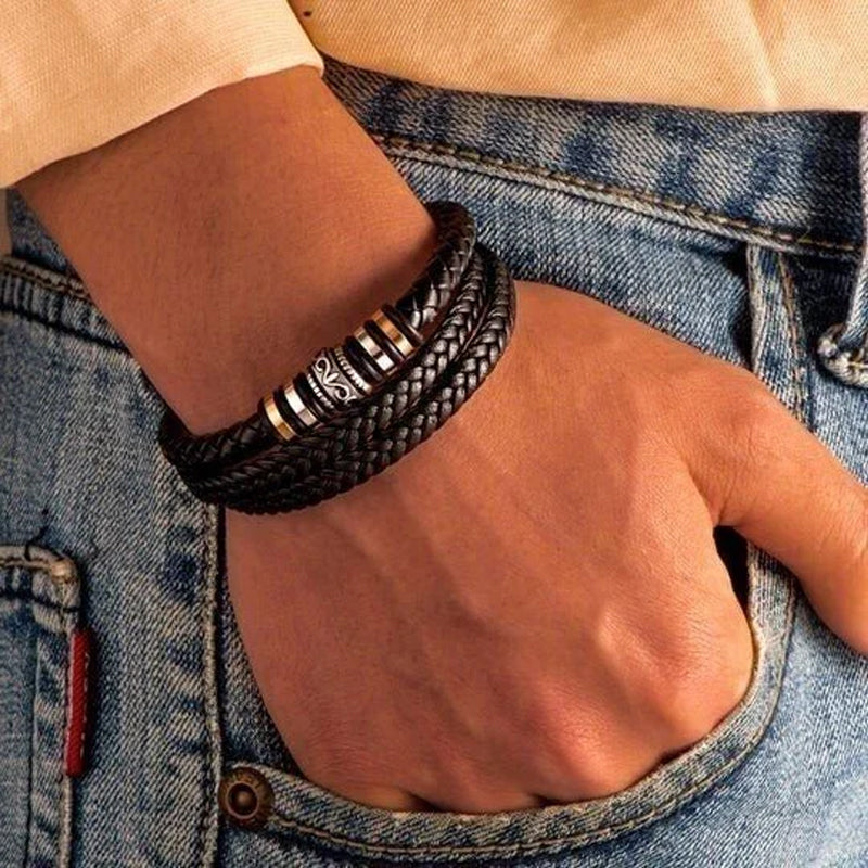 Bracciale da uomo nero a doppia fila