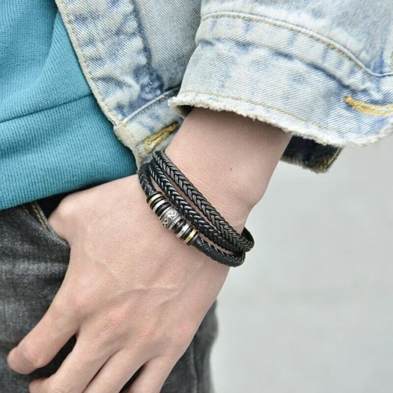 Bracciale da uomo nero a doppia fila