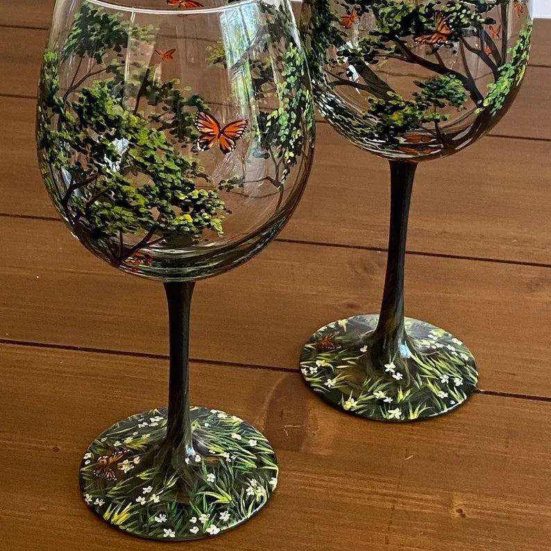 Calici da vino dipinti a mano - Albero delle quattro stagioni