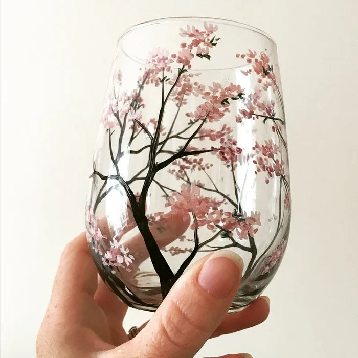 Calici da vino dipinti a mano - Albero delle quattro stagioni