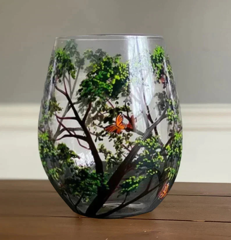 Calici da vino dipinti a mano - Albero delle quattro stagioni