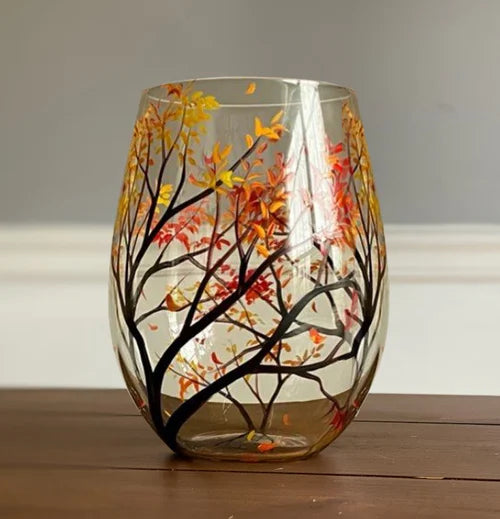 Calici da vino dipinti a mano - Albero delle quattro stagioni