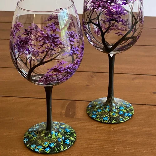 Calici da vino dipinti a mano - Albero delle quattro stagioni