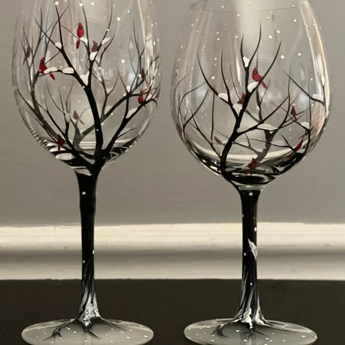 Calici da vino dipinti a mano - Albero delle quattro stagioni