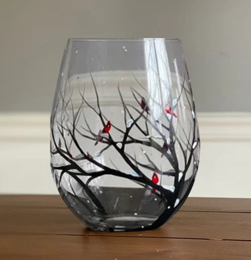 Calici da vino dipinti a mano - Albero delle quattro stagioni