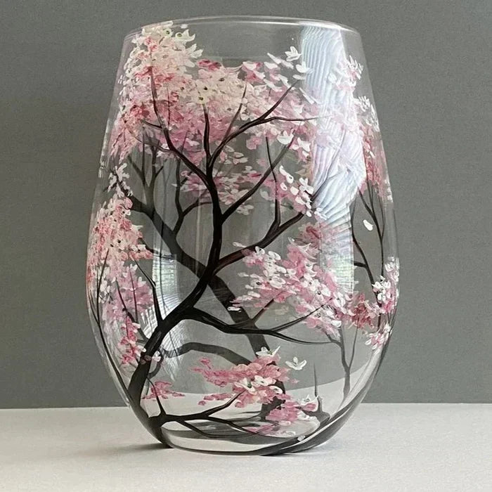 Calici da vino dipinti a mano - Albero delle quattro stagioni