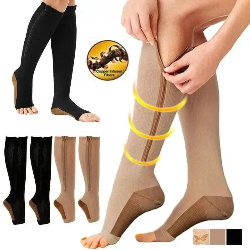 Calze a Compressione Graduata con Cerniera per Supporto e Sollievo