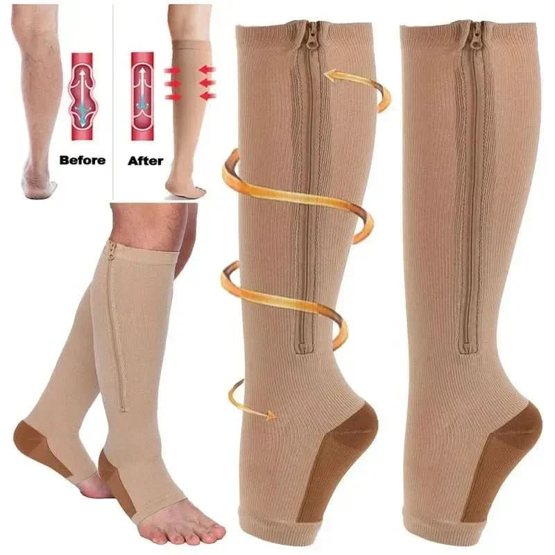 Calze a Compressione Graduata con Cerniera per Supporto e Sollievo