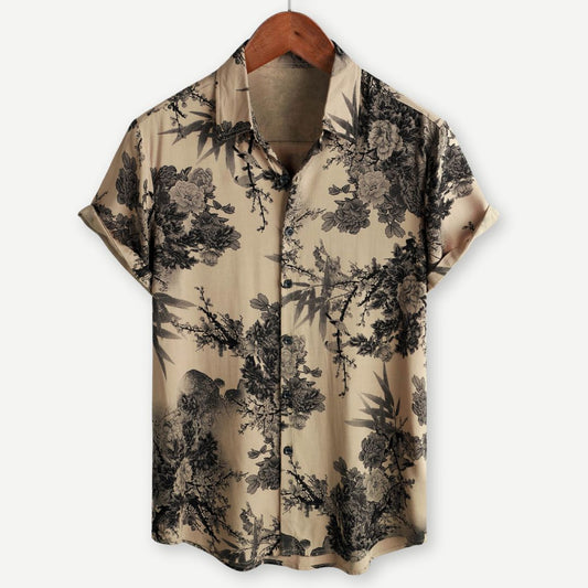Camicia a Maniche Corte Leggera con Stampa Floreale Vintage AirLight