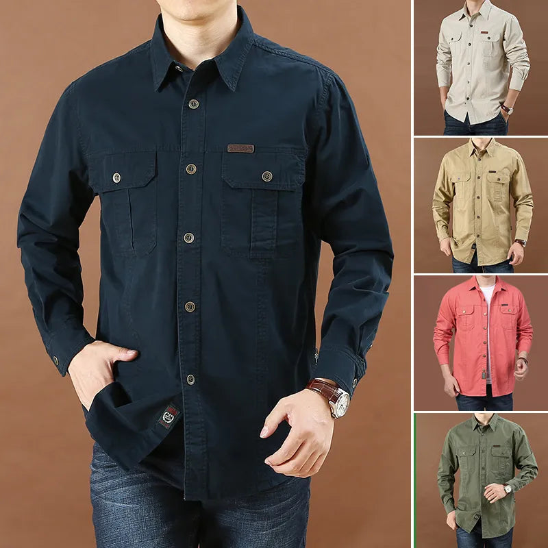 Camicia cargo da uomo leggera in cotone