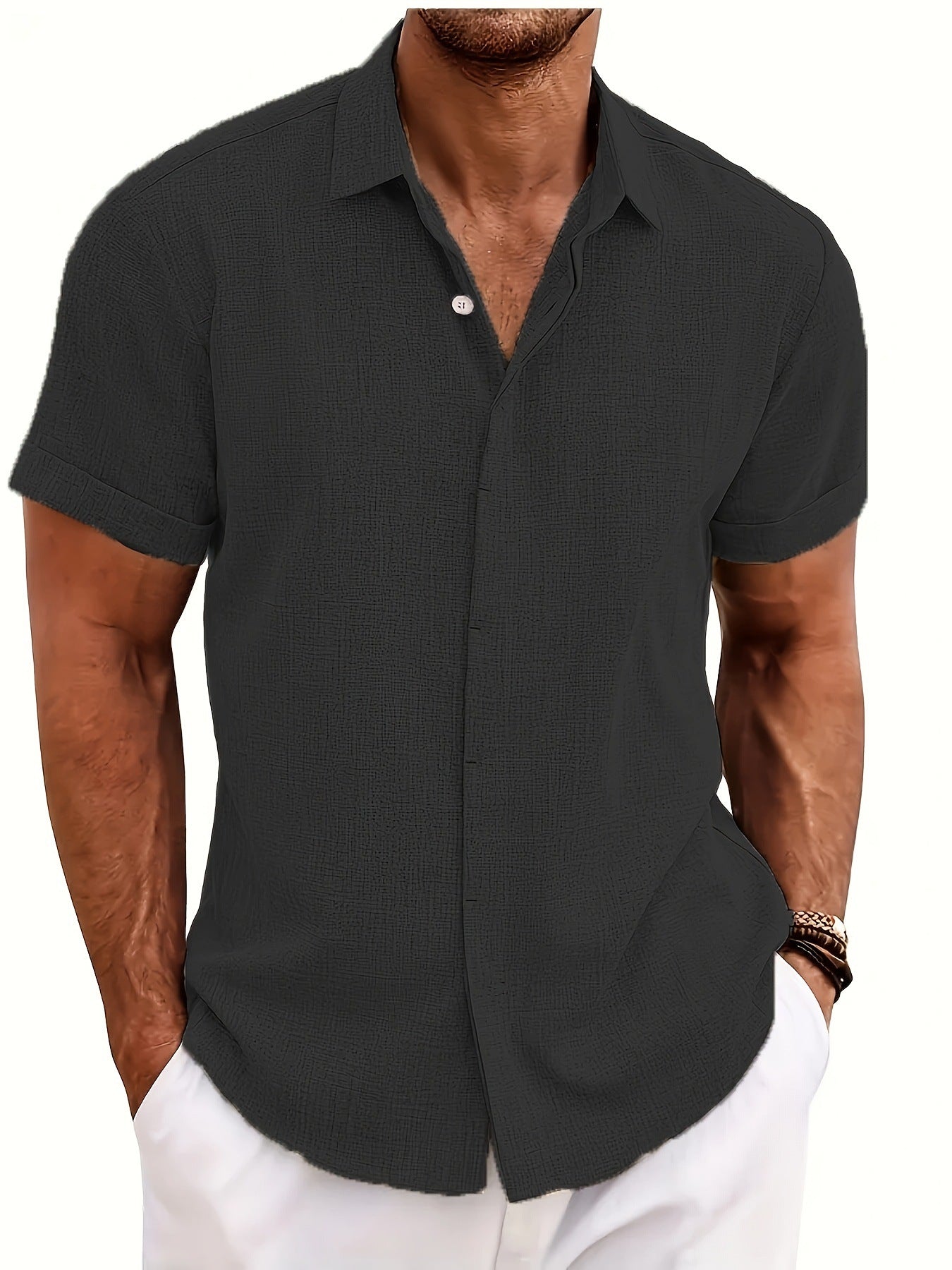 Camicia casual da uomo a maniche corte leggera in misto poliestere