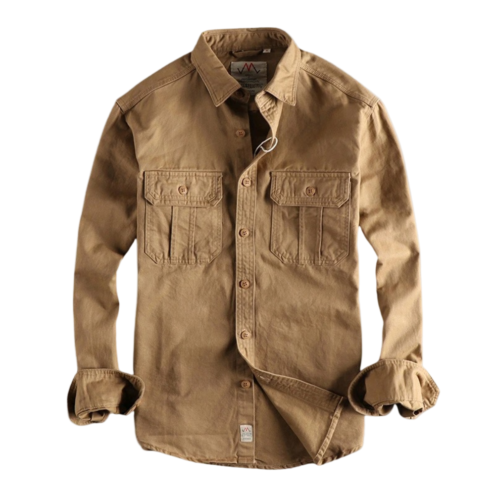 Camicia casual da uomo a maniche lunghe marrone e verde scuro