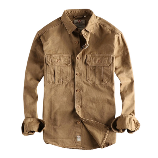 Camicia casual da uomo a maniche lunghe marrone e verde scuro