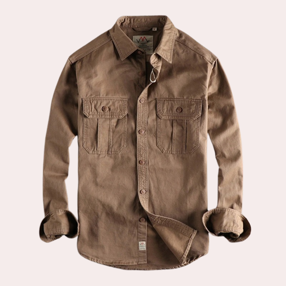 Camicia casual da uomo a maniche lunghe marrone e verde scuro