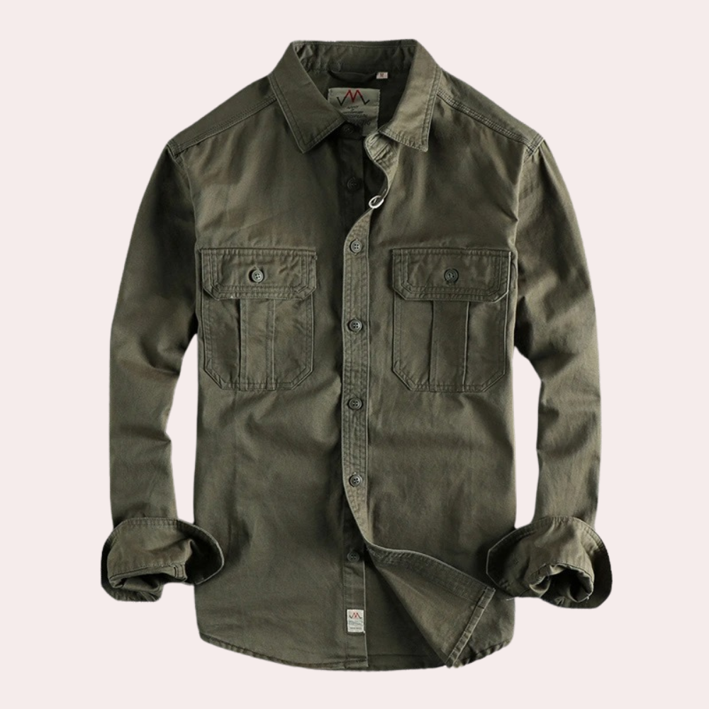 Camicia casual da uomo a maniche lunghe marrone e verde scuro
