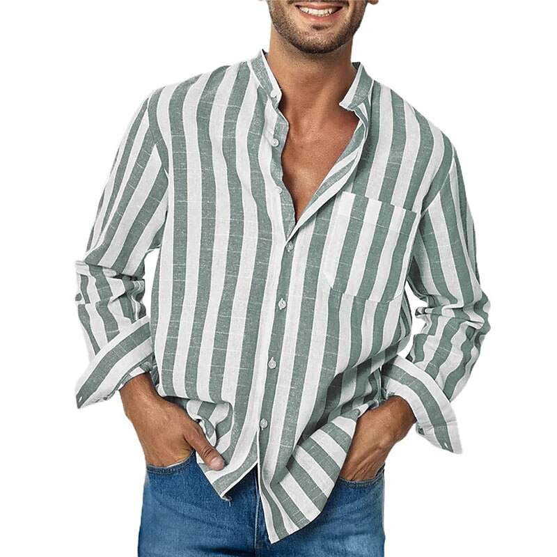 Camicia casual da uomo a righe a maniche lunghe