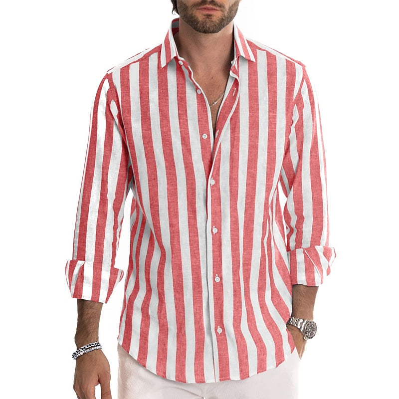 Camicia casual da uomo a righe a maniche lunghe