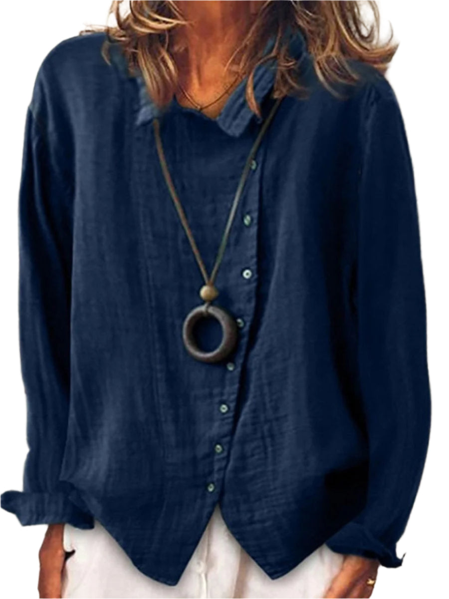 Camicia casual lunga da donna in misto cotone e Lino