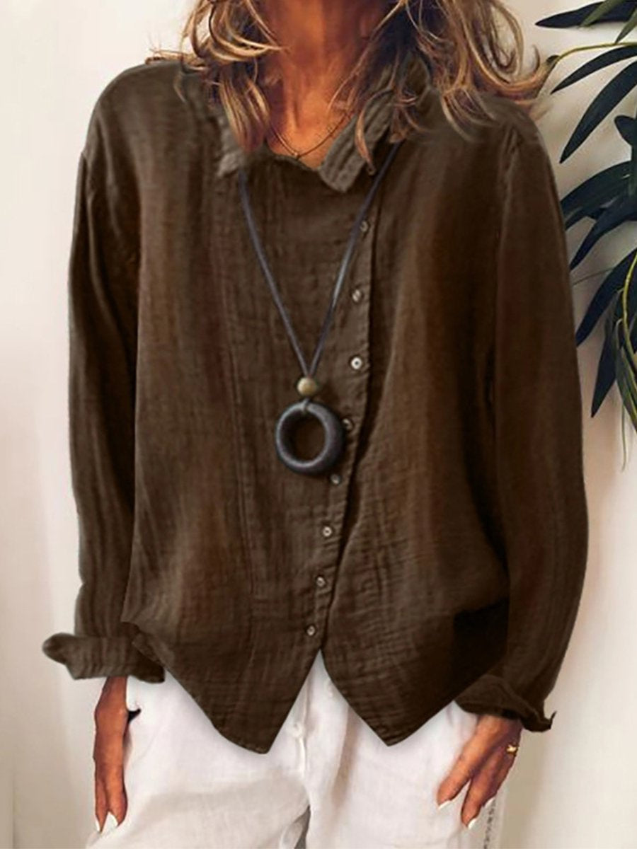 Camicia casual lunga da donna in misto cotone e Lino