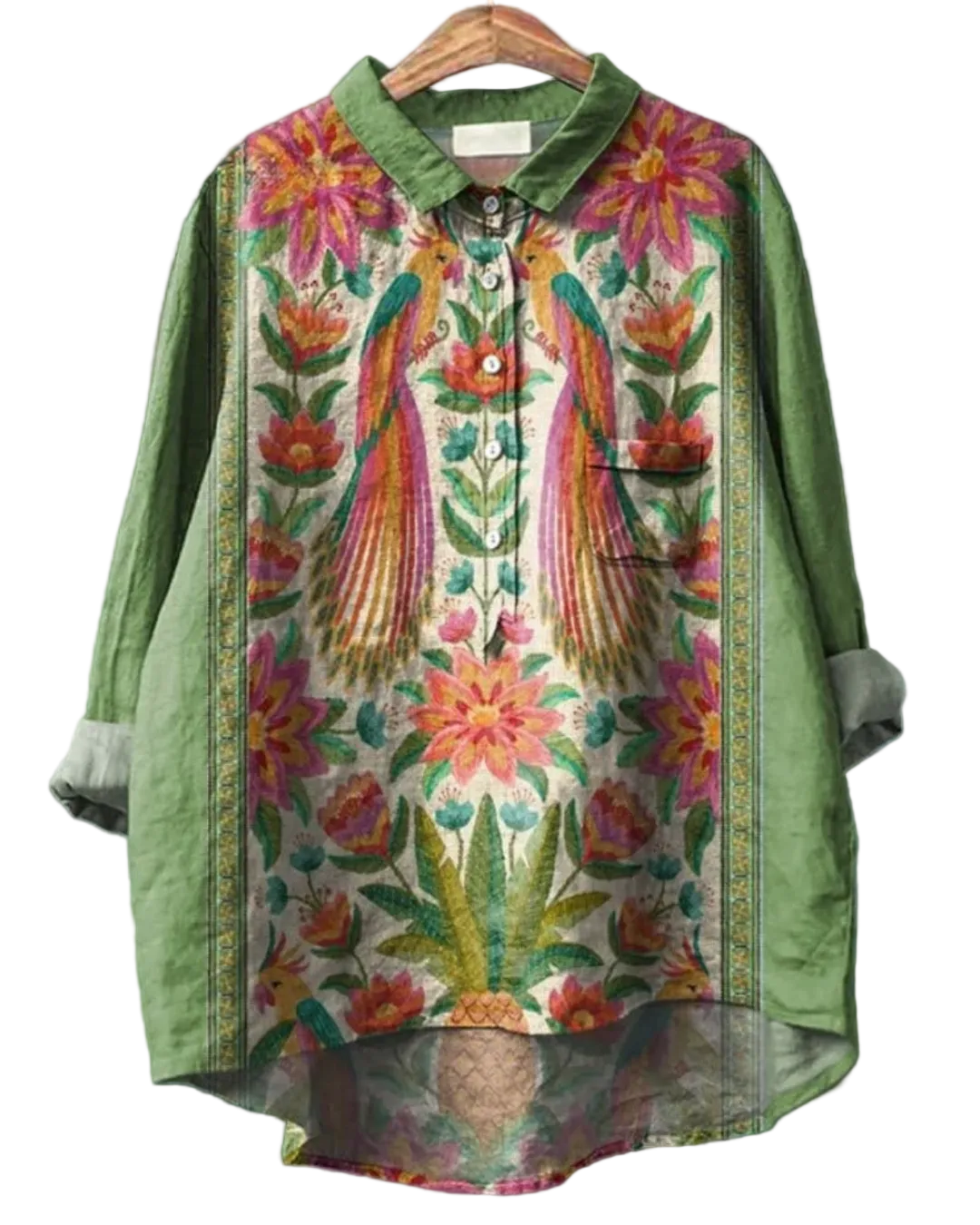 Camicia da donna a bottoni con fantasia floreale