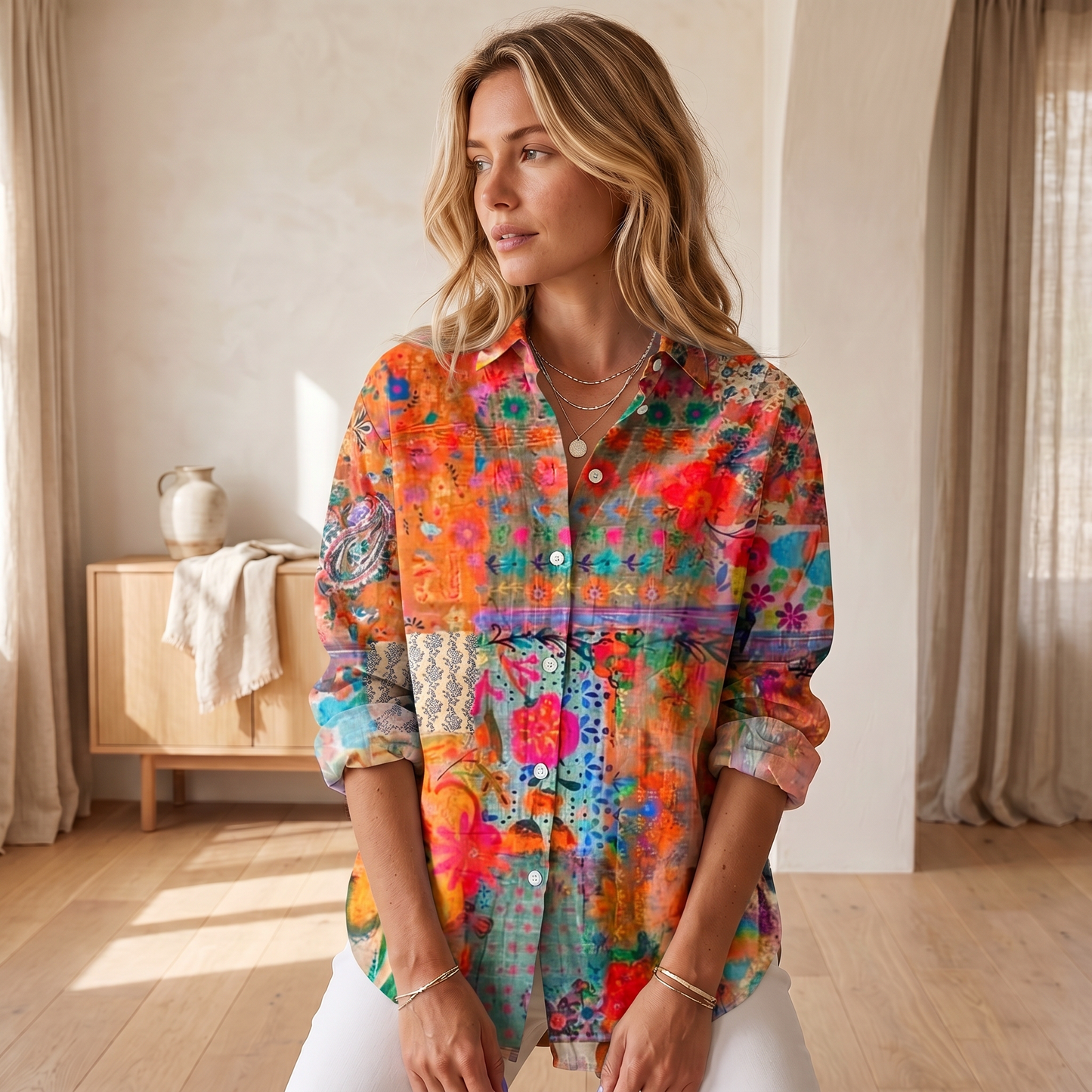 Camicia da Donna a Fantasia Vivace | Top Estivo Leggero e Traspirante