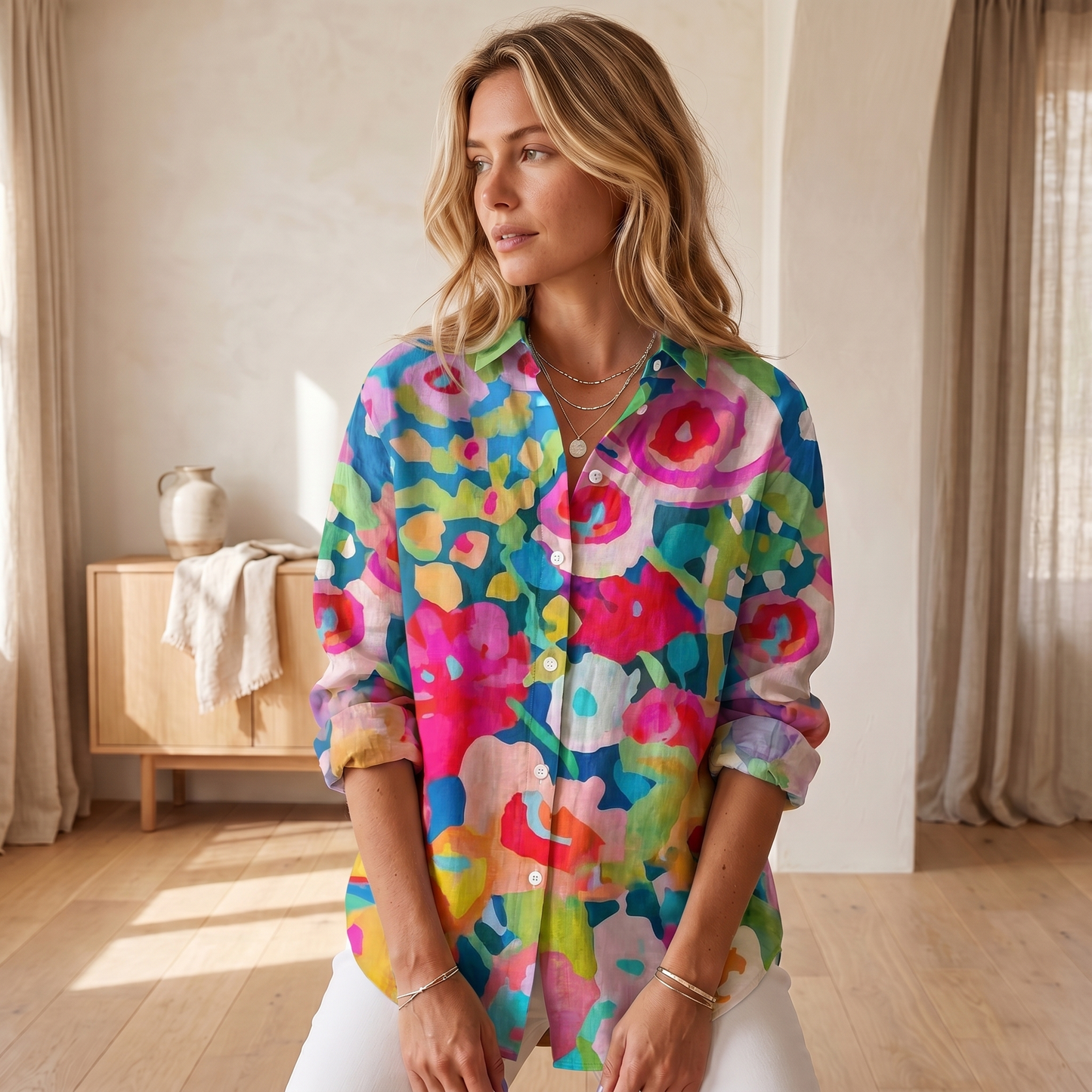 Camicia da Donna a Fantasia Vivace | Top Estivo Leggero e Traspirante