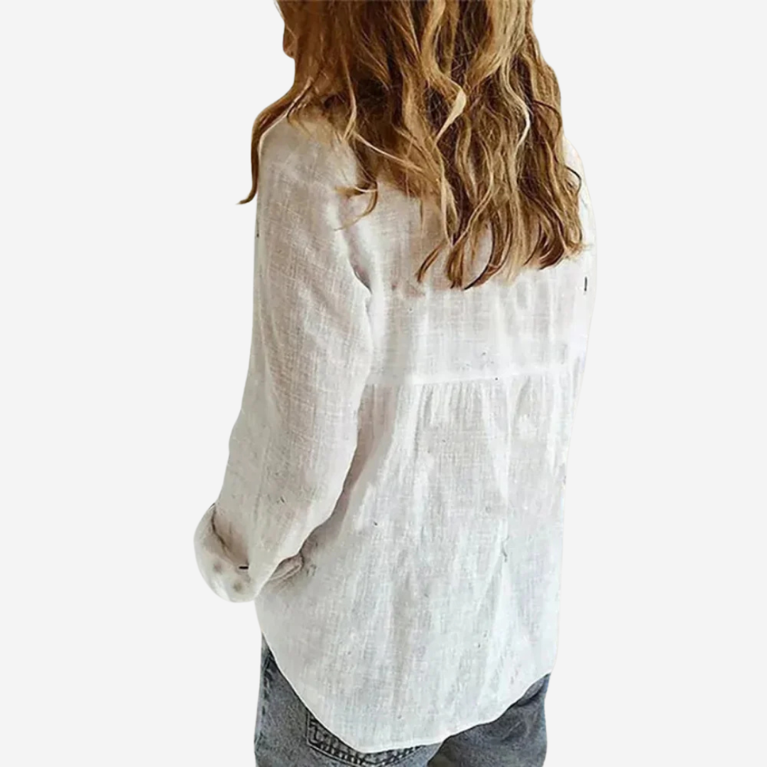 Camicia da donna in lino con bottoni a taglio morbido
