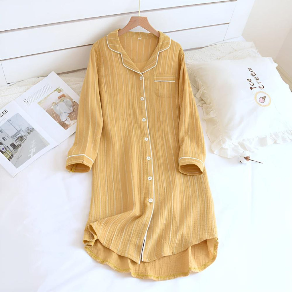 Camicia da notte da donna leggera a righe in mussola di cotone